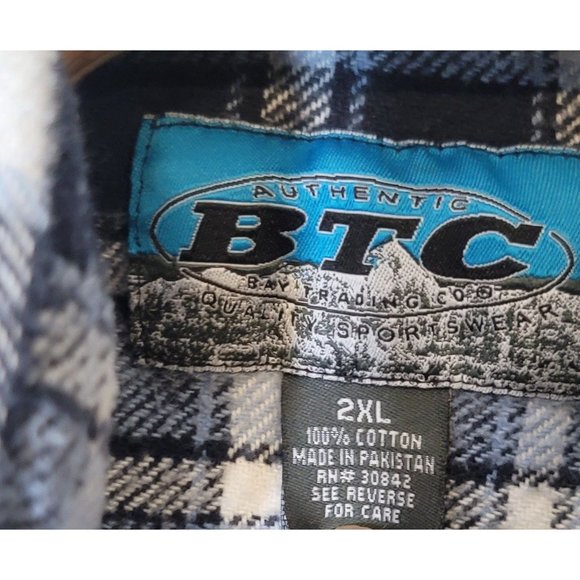 BTC Bay Trading Company Pearl Snap Heavy Flannel Shirt Blue White Plaid Size 2XL - Picture 5 of 5